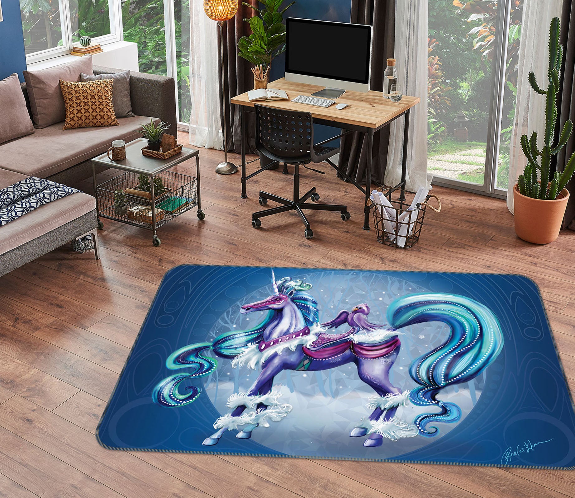 3D Cloud Unicorn 3026 Rose Catherine Khan Rug Non Slip Rug Mat