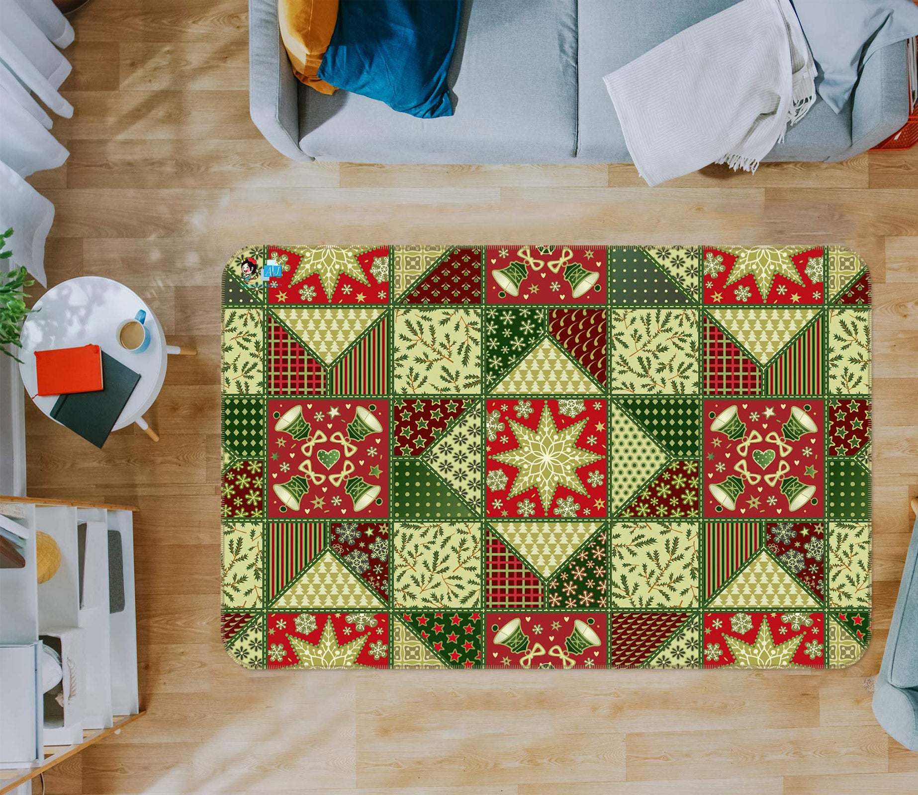 3D Red Green Pattern 56135 Christmas Non Slip Rug Mat Xmas