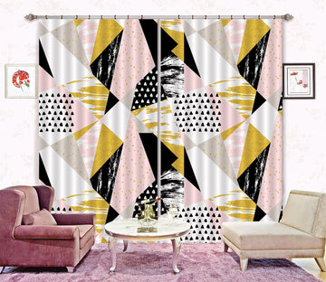 3D Pink Black Triangle 15 Curtains Drapes Curtains AJ Creativity Home 