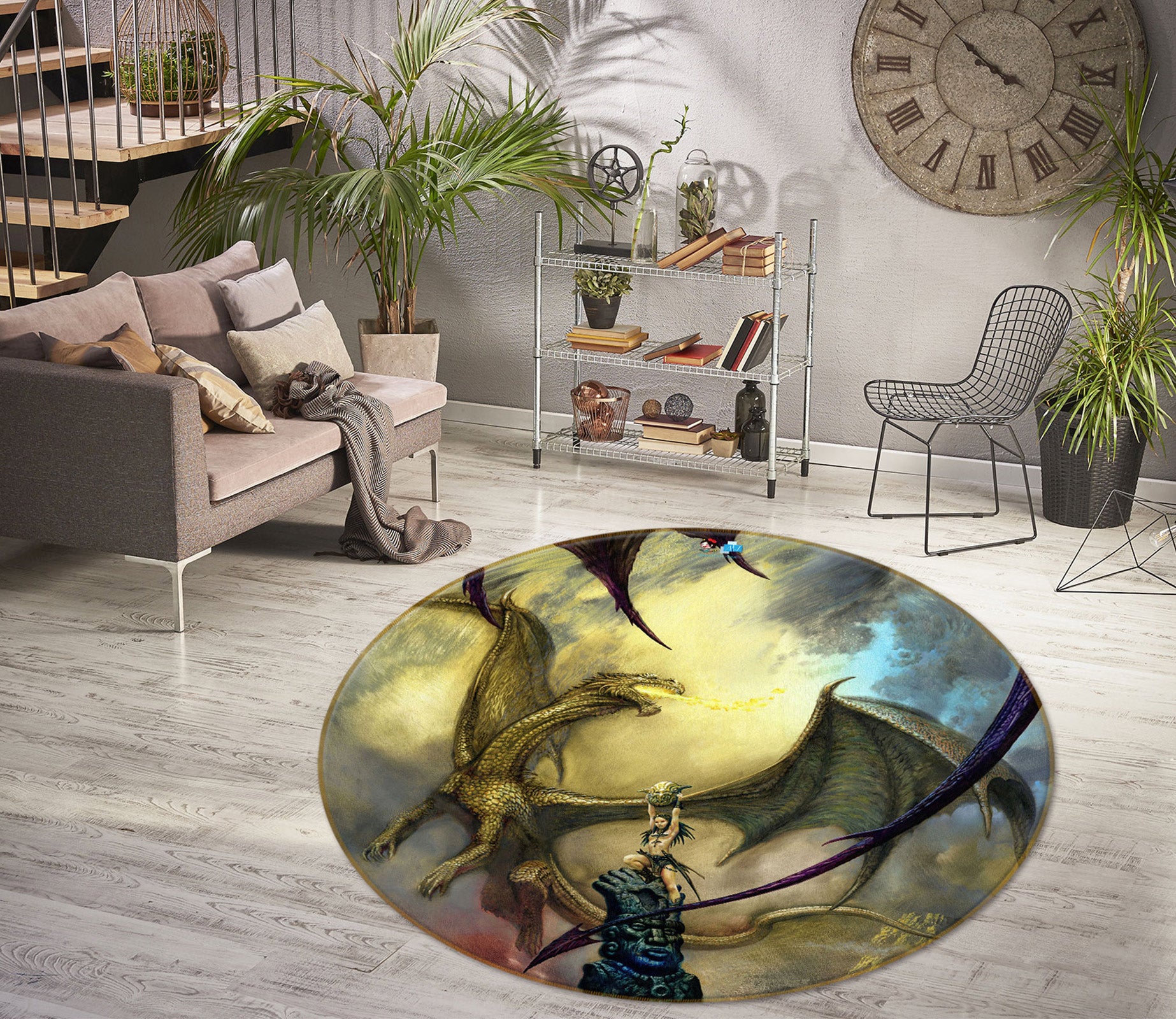 3D Pterosaur Egg 6150 Ciruelo Rug Round Non Slip Rug Mat