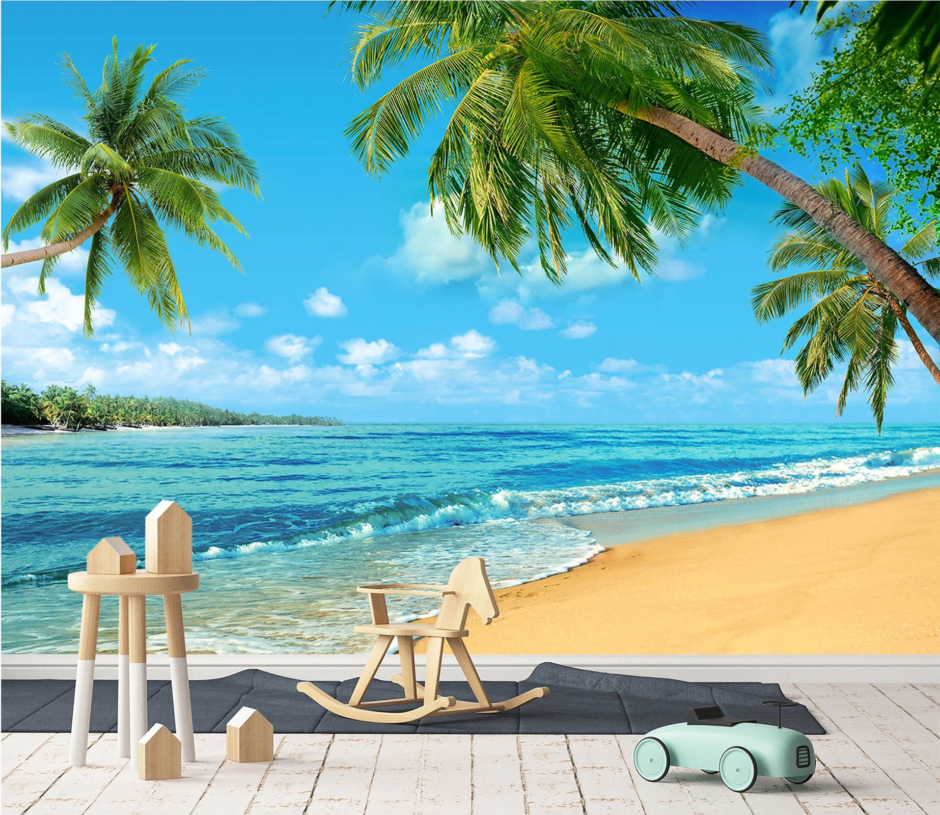 3D Sand Beach Green Coconut Tree 56 Wallpaper AJ Wallpaper 