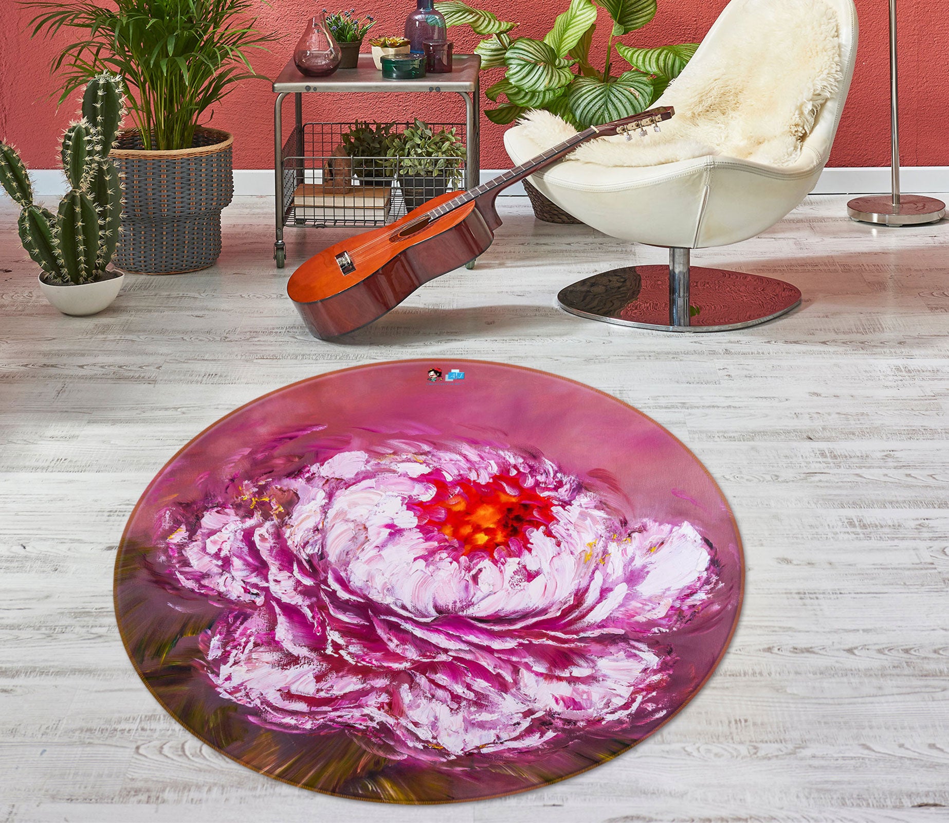 3D Pink Flower 747 Skromova Marina Rug Round Non Slip Rug Mat