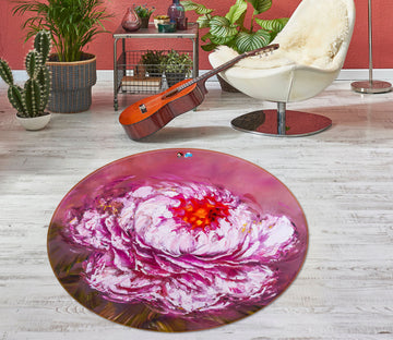 3D Pink Flower 747 Skromova Marina Rug Round Non Slip Rug Mat