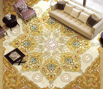 3D Eight Petals Gold Leaf 035 Floor Mural  Self-Adhesive Sticker Bathroom Non-slip Waterproof Flooring Murals