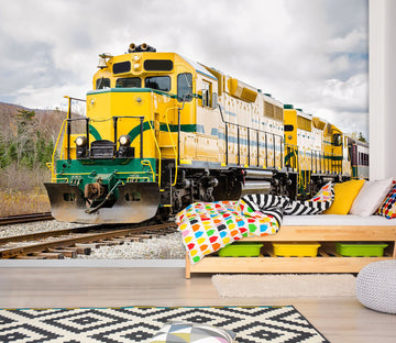 3D Yellow Train Stone 253 Vehicle Wall Murals