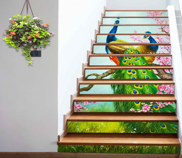 3D Two Beautiful Peacocks 190 Stair Risers