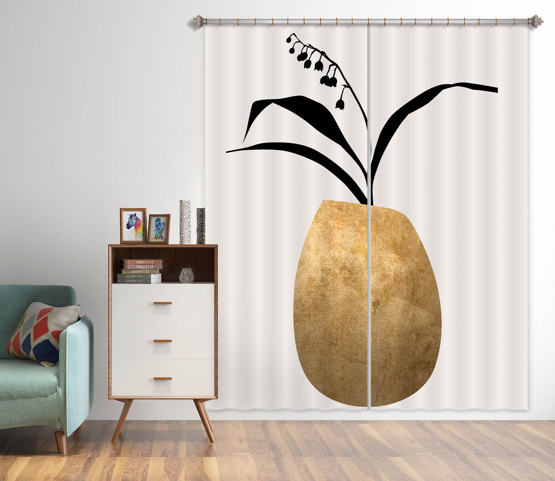 3D Black Trumpet Flower 1136 Boris Draschoff Curtain Curtains Drapes