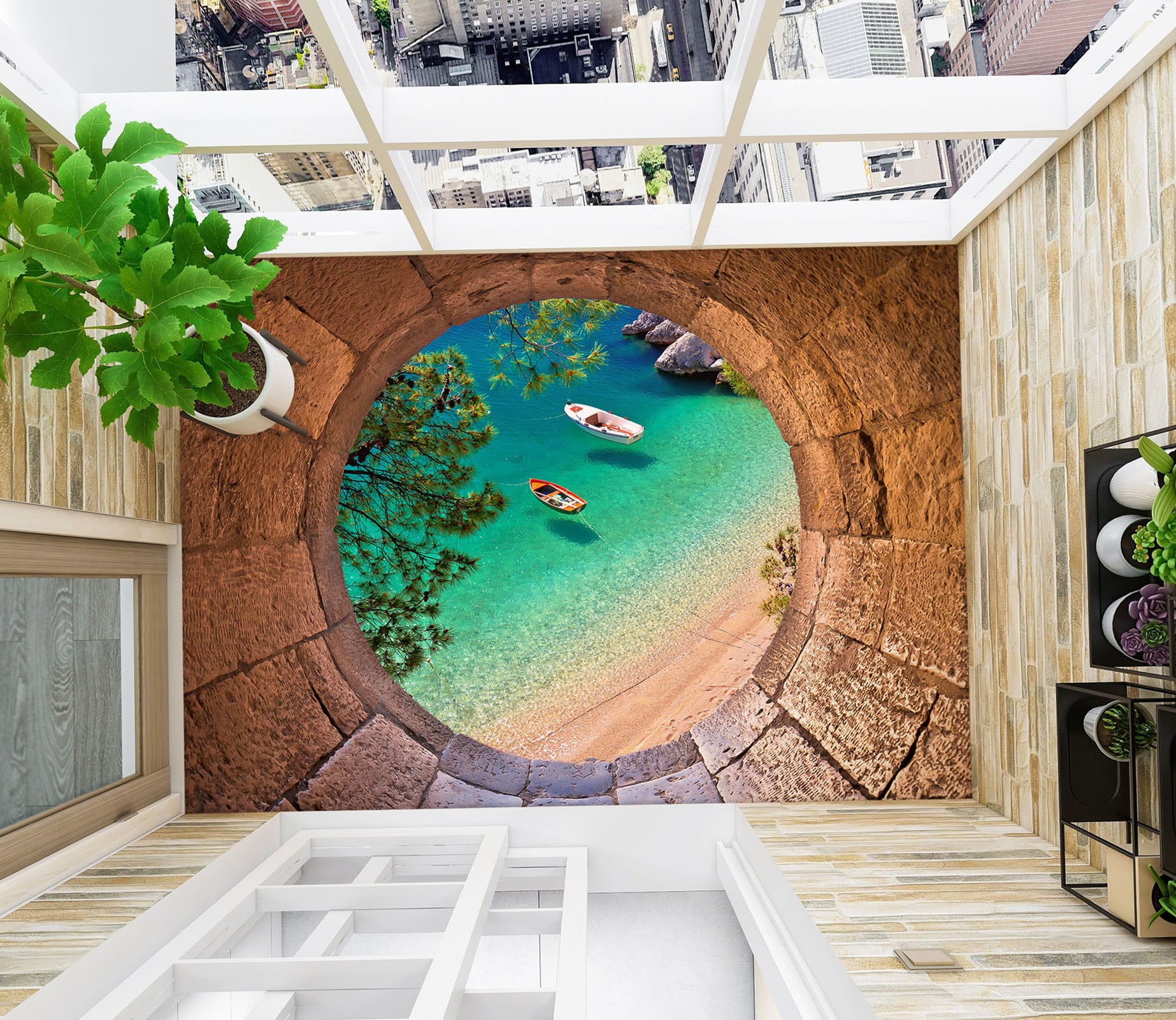 3D The Sea In The Circle 845 Floor Mural  Wallpaper Murals Rug & Mat Print Epoxy waterproof bath floor