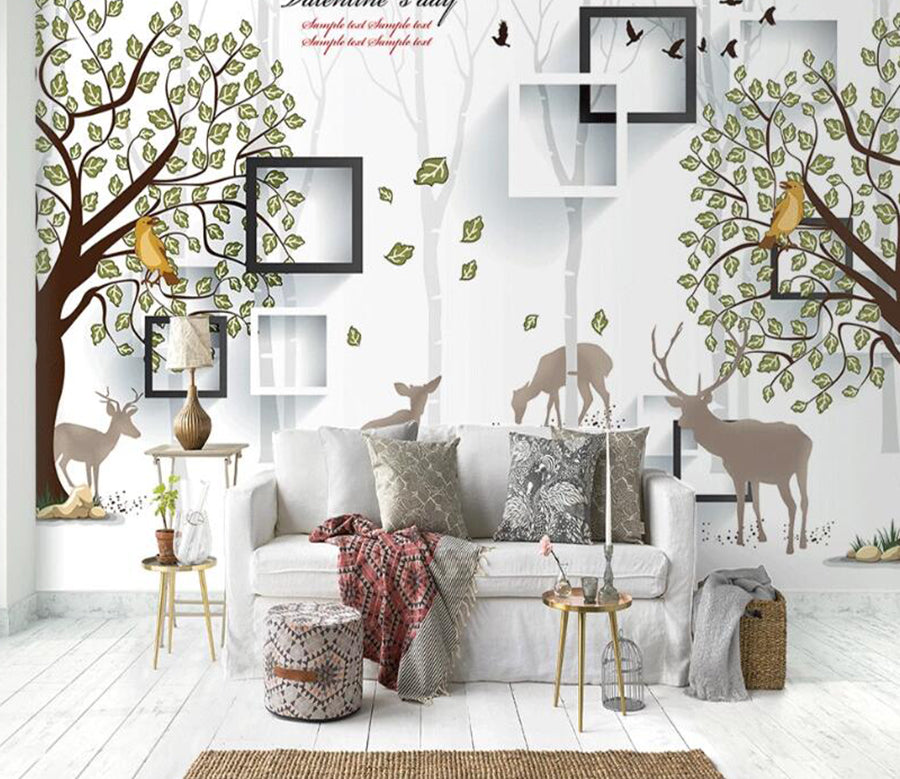 3D Trees And Deers 994 Wall Murals