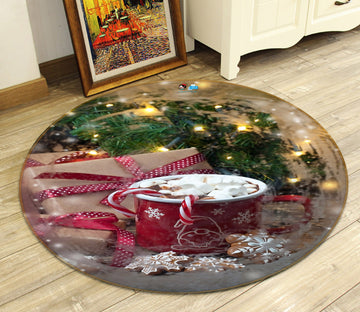 3D Red Water Glass 56095 Christmas Round Non Slip Rug Mat Xmas
