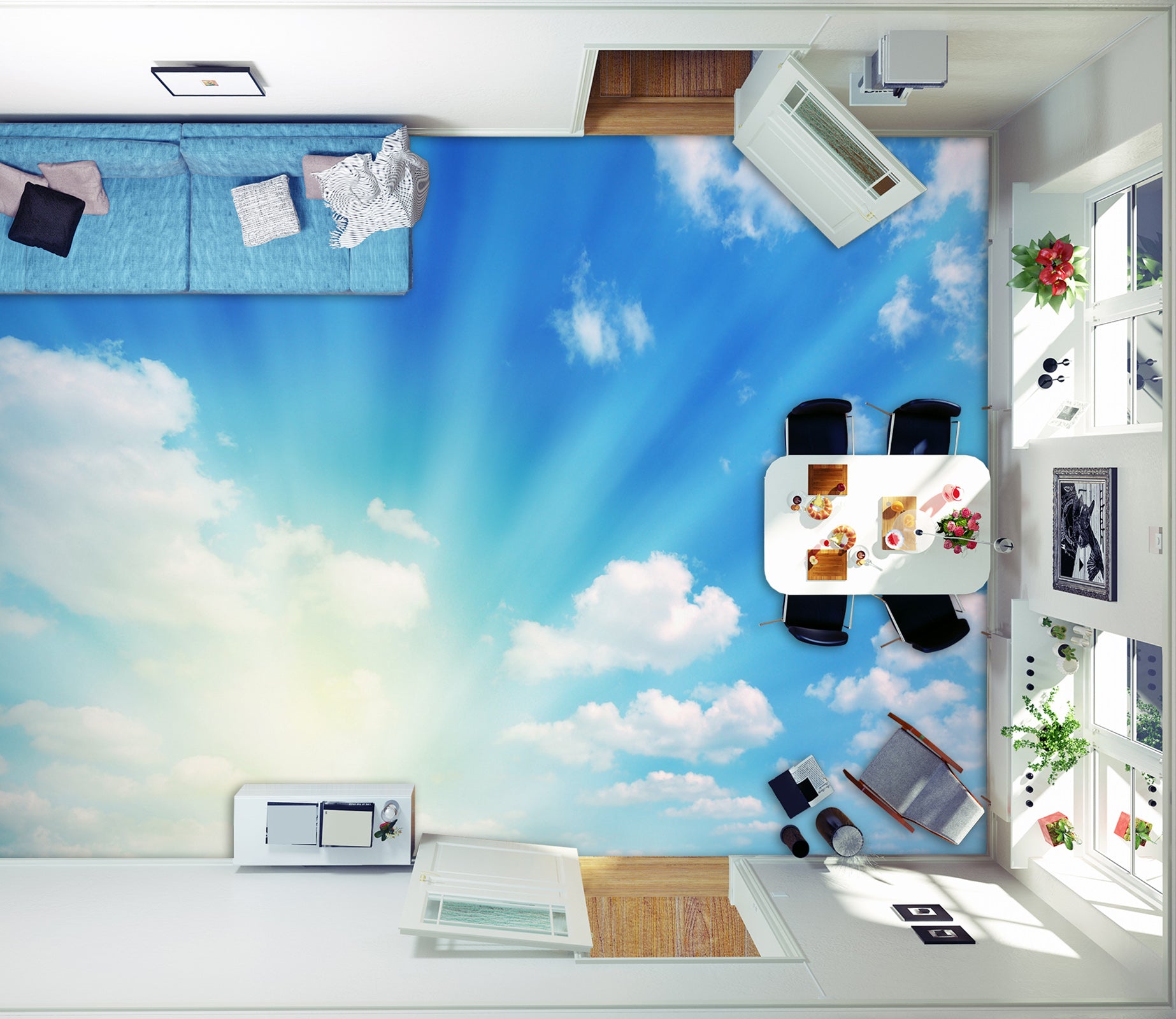 3D Dazzling Sky Sunlight 1300 Floor Mural  Wallpaper Murals Self-Adhesive Removable Print Epoxy