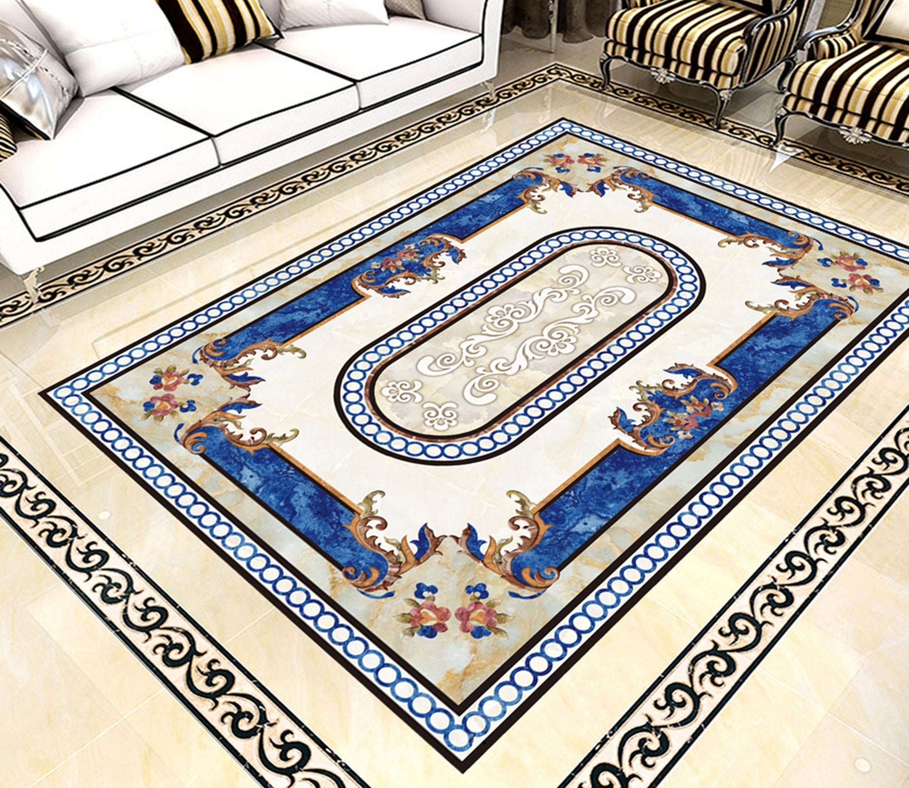 3D Blue Oval Pattern WG757 Floor Mural Wallpaper AJ Wallpaper 2 