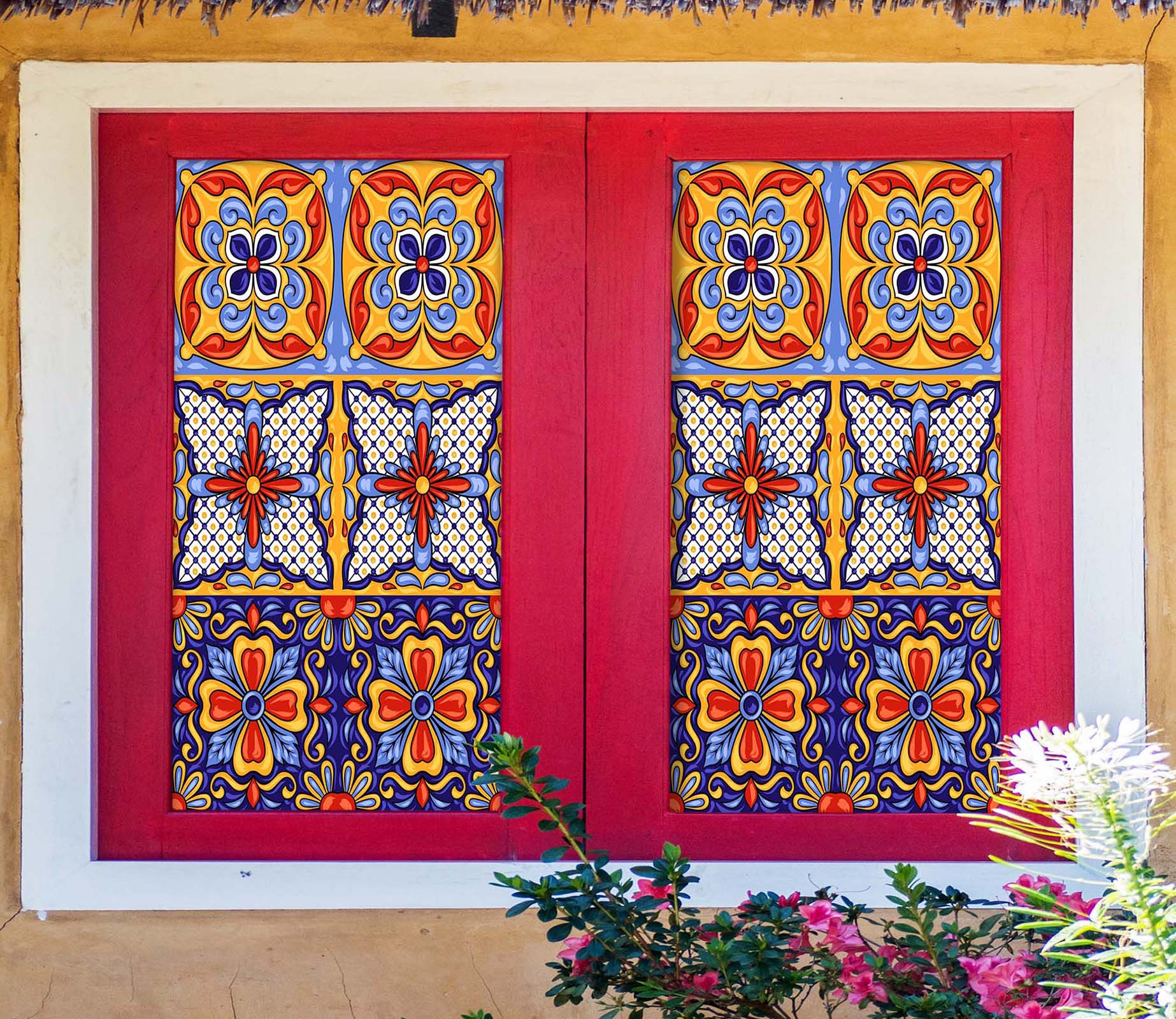 3D Cross Flower 102 Window Film Print Sticker Cling Stained Glass UV Block