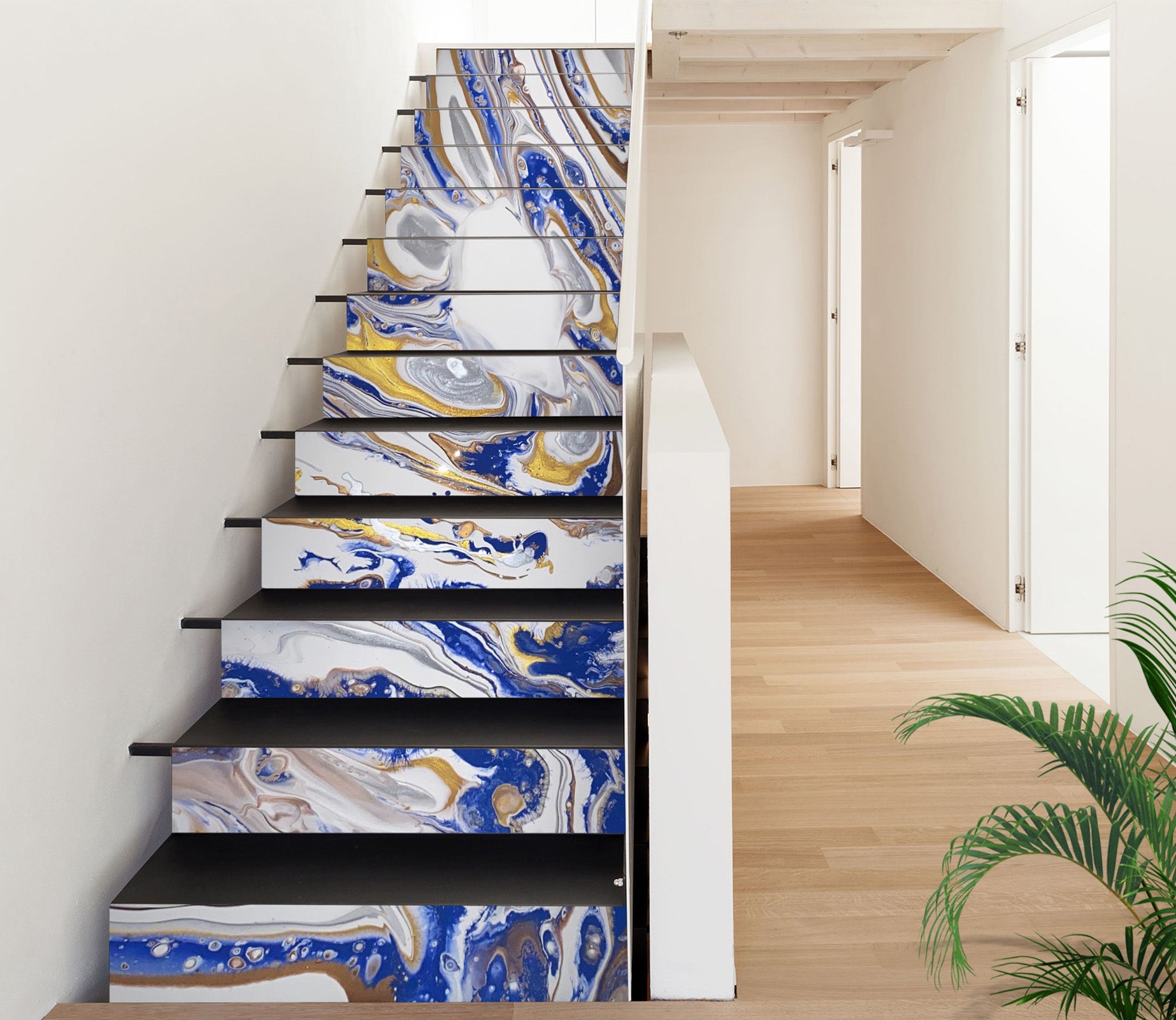 3D Grey Blue Water Pigment 90183 Valerie Latrice Stair Risers