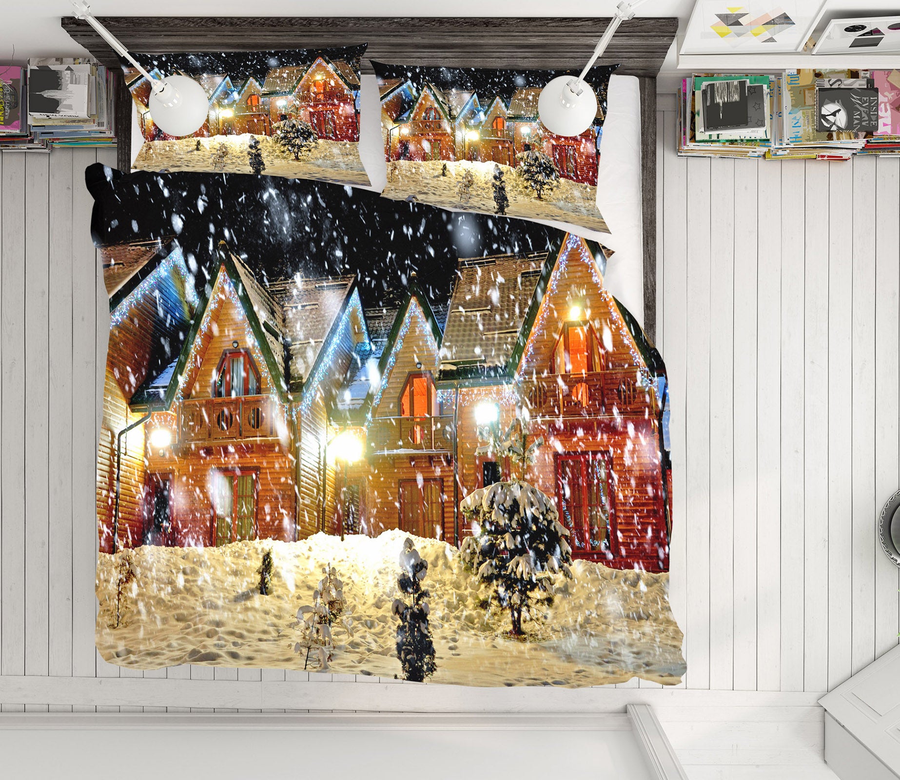 3D Snow House 52221 Christmas Quilt Duvet Cover Xmas Bed Pillowcases