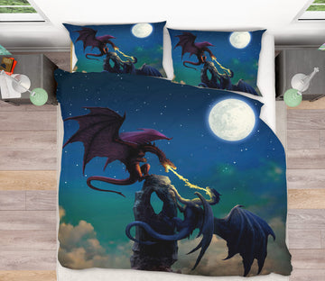 3D Night Sky Moon Dragon 7031 Ciruelo Bedding Bed Pillowcases Quilt