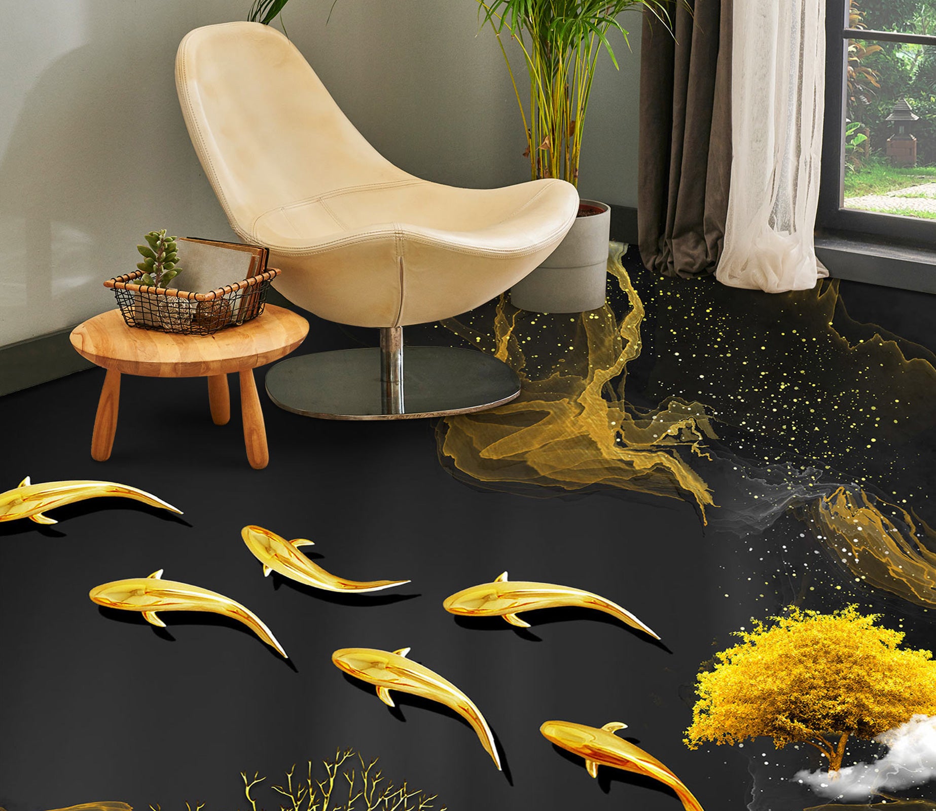3D Leisurely Golden Fish 1203 Floor Mural  Wallpaper Murals Self-Adhesive Removable Print Epoxy