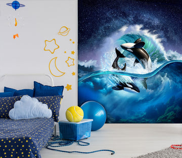 3D Orca Wave 1414 Jerry LoFaro Wall Mural Wall Murals
