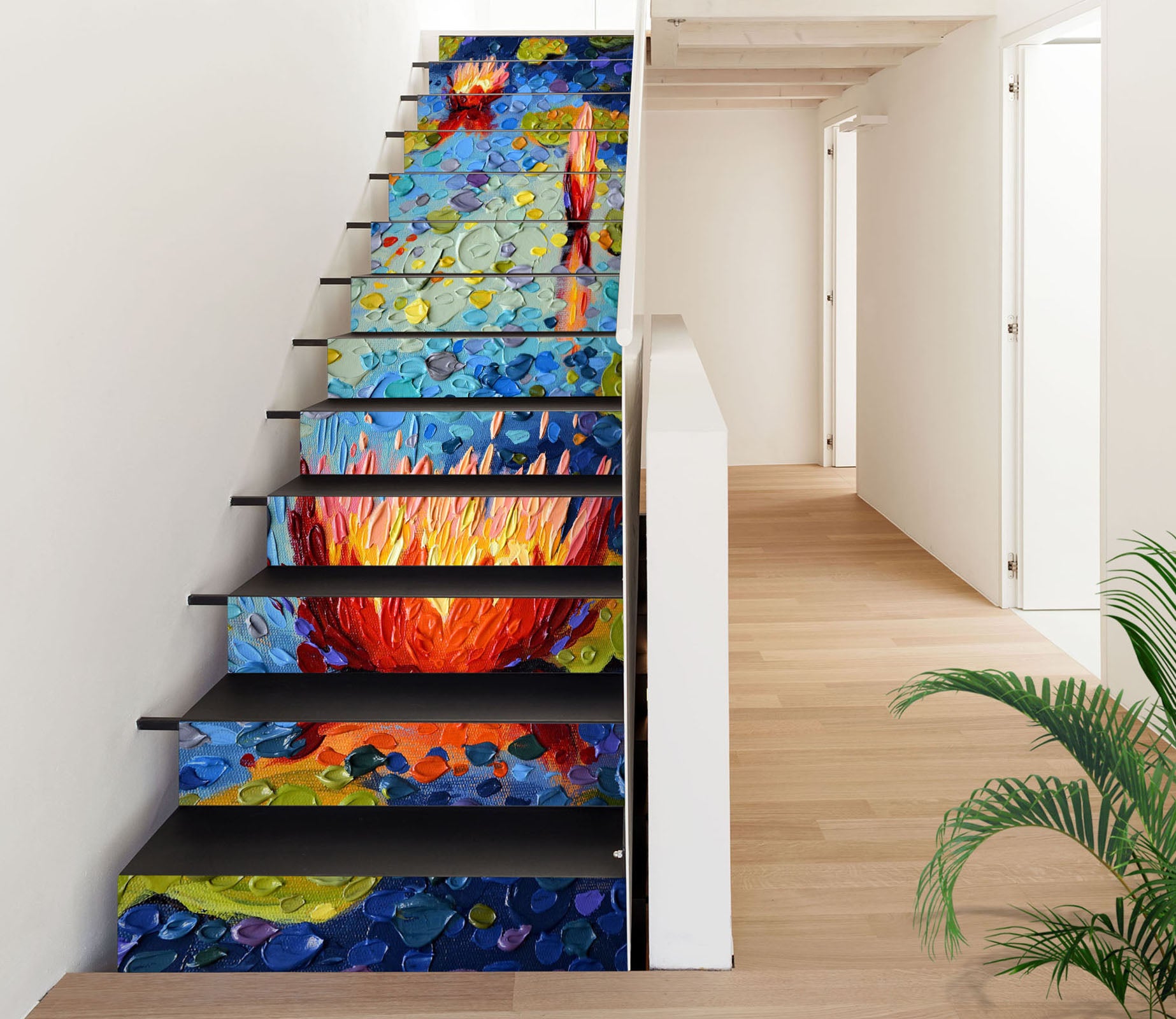 3D Red Flowers Pond Oil Painting 96149 Dena Tollefson Stair Risers