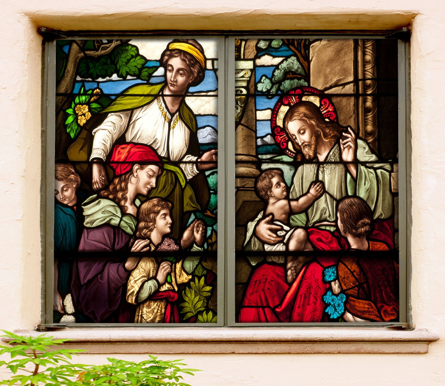 3D Extended Family 129 Window Film Print Sticker Cling Stained Glass UV Block