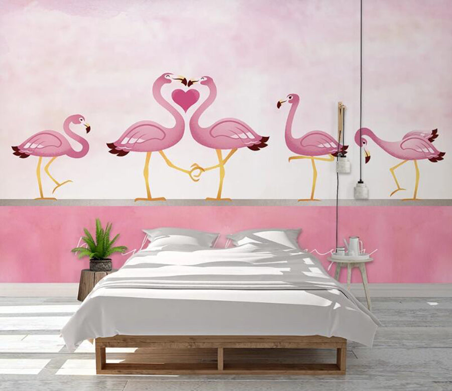 3D Loving Flamingos 1118 Wall Murals