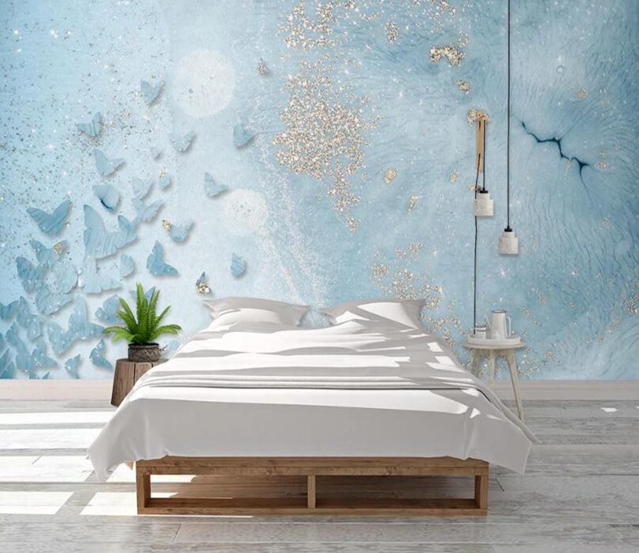 3D Blue Butterfly Swarm 1099 Wall Murals