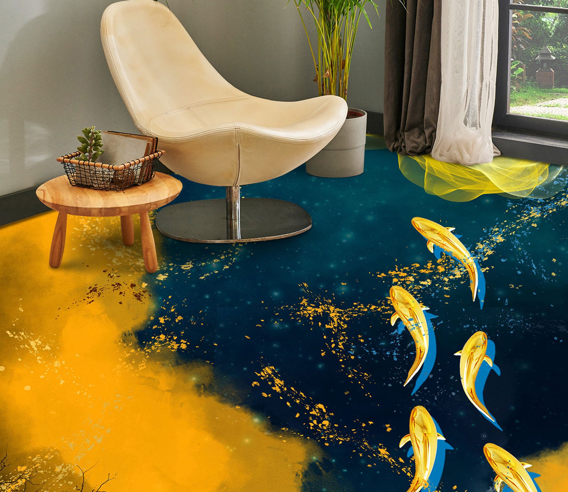 3D Noble Golden Fish 1202 Floor Mural  Wallpaper Murals Self-Adhesive Removable Print Epoxy