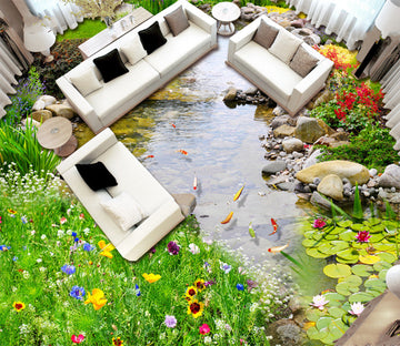 3D Garden Pond 196 Floor Mural  Self-Adhesive Sticker Bathroom Non-slip Waterproof Flooring Murals
