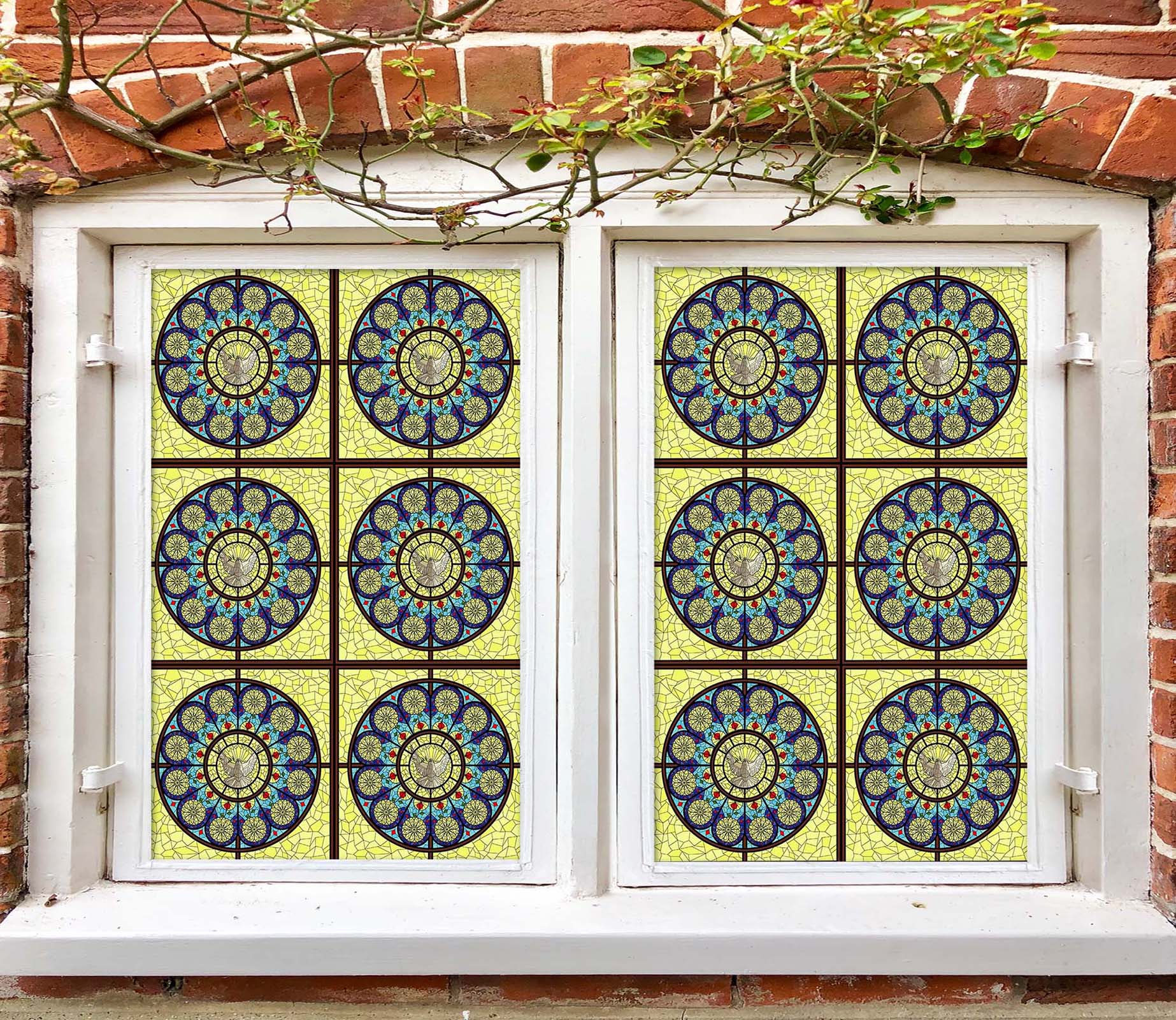 3D Green Round Flower 026 Window Film Print Sticker Cling Stained Glass UV Block