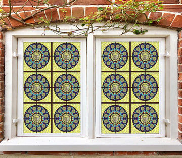 3D Green Round Flower 026 Window Film Print Sticker Cling Stained Glass UV Block