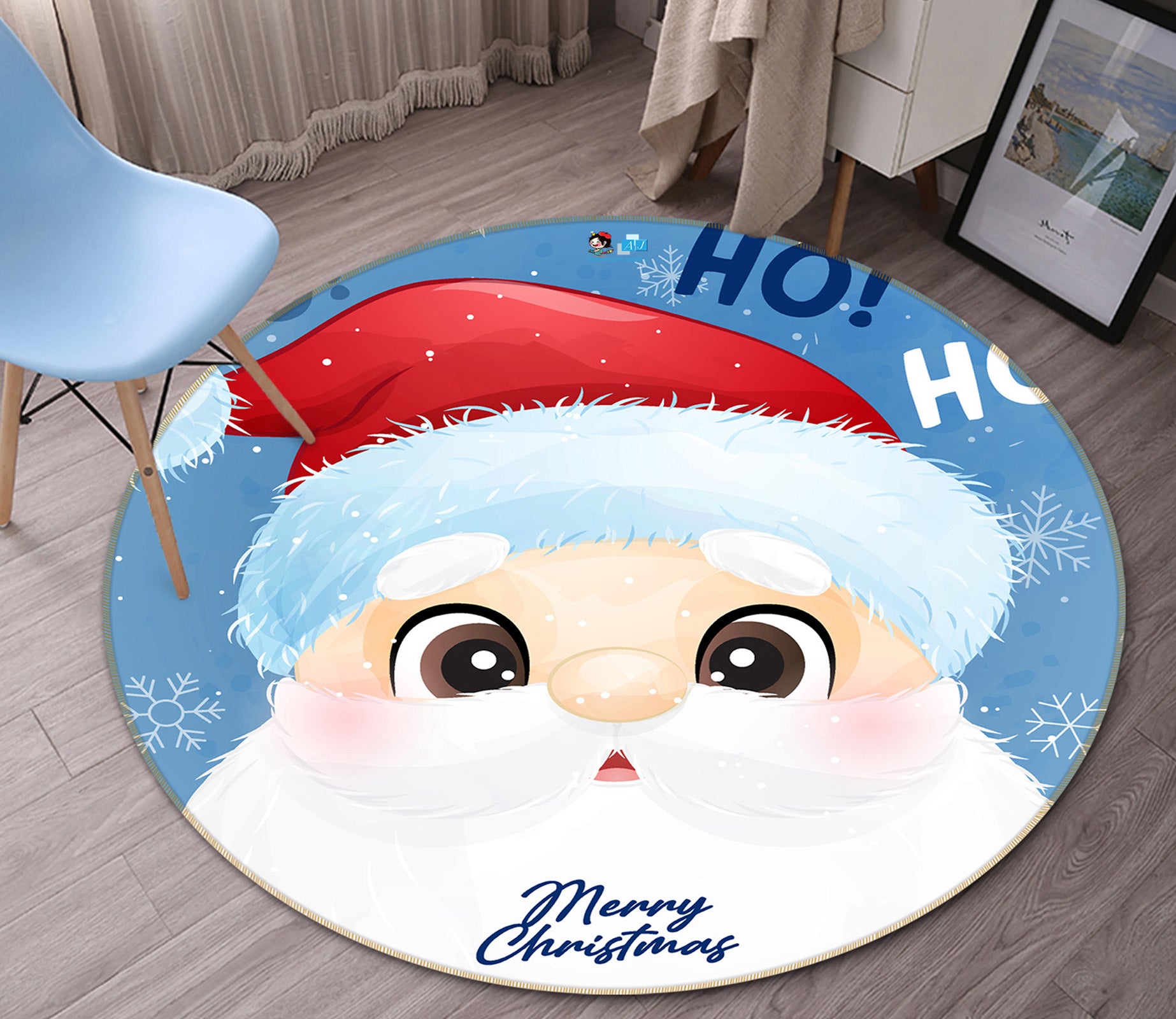 3D Santa Claus 55263 Christmas Round Non Slip Rug Mat Xmas
