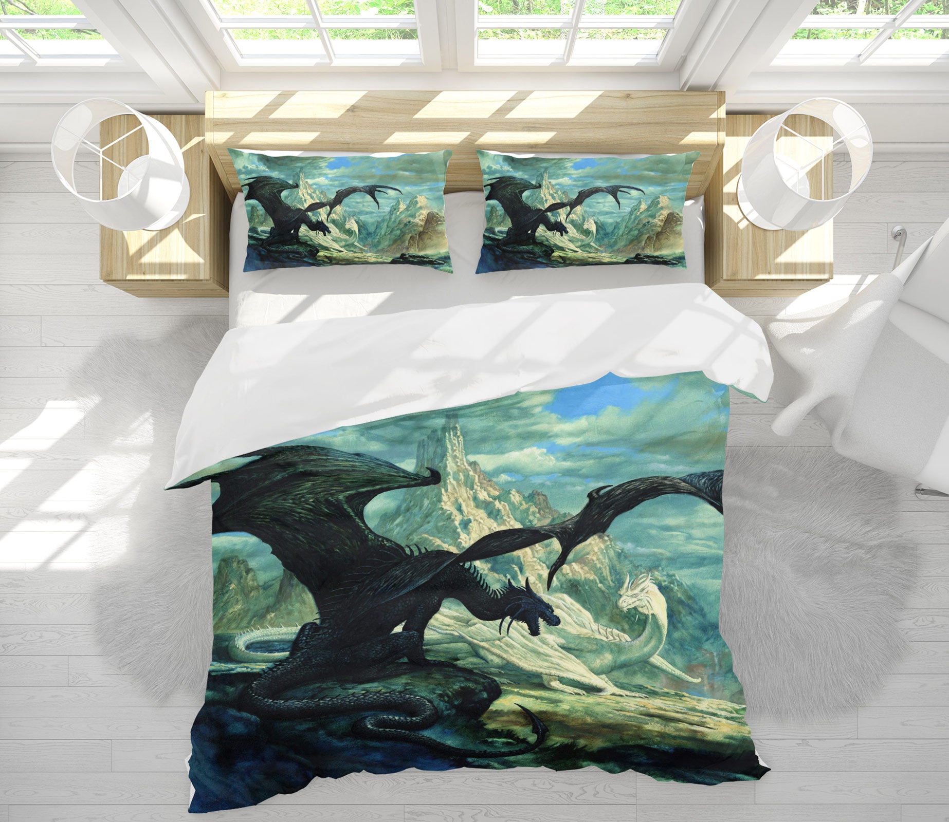 3D Snow Mountain Black White Dragon 7003 Ciruelo Bedding Bed Pillowcases Quilt