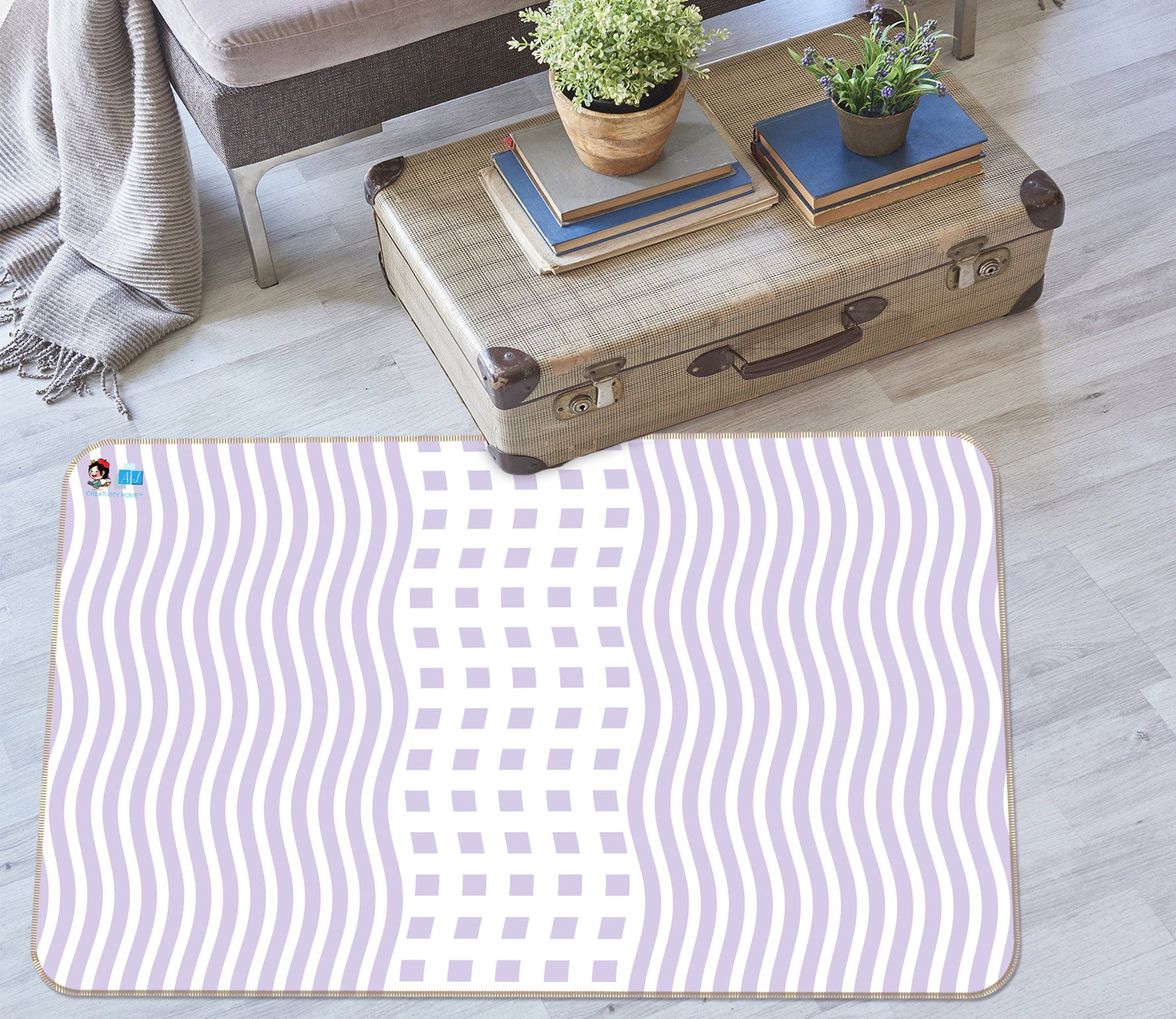 3D Purple Ripple Dots 9884 Kasumi Loffler Rug Non Slip Rug Mat