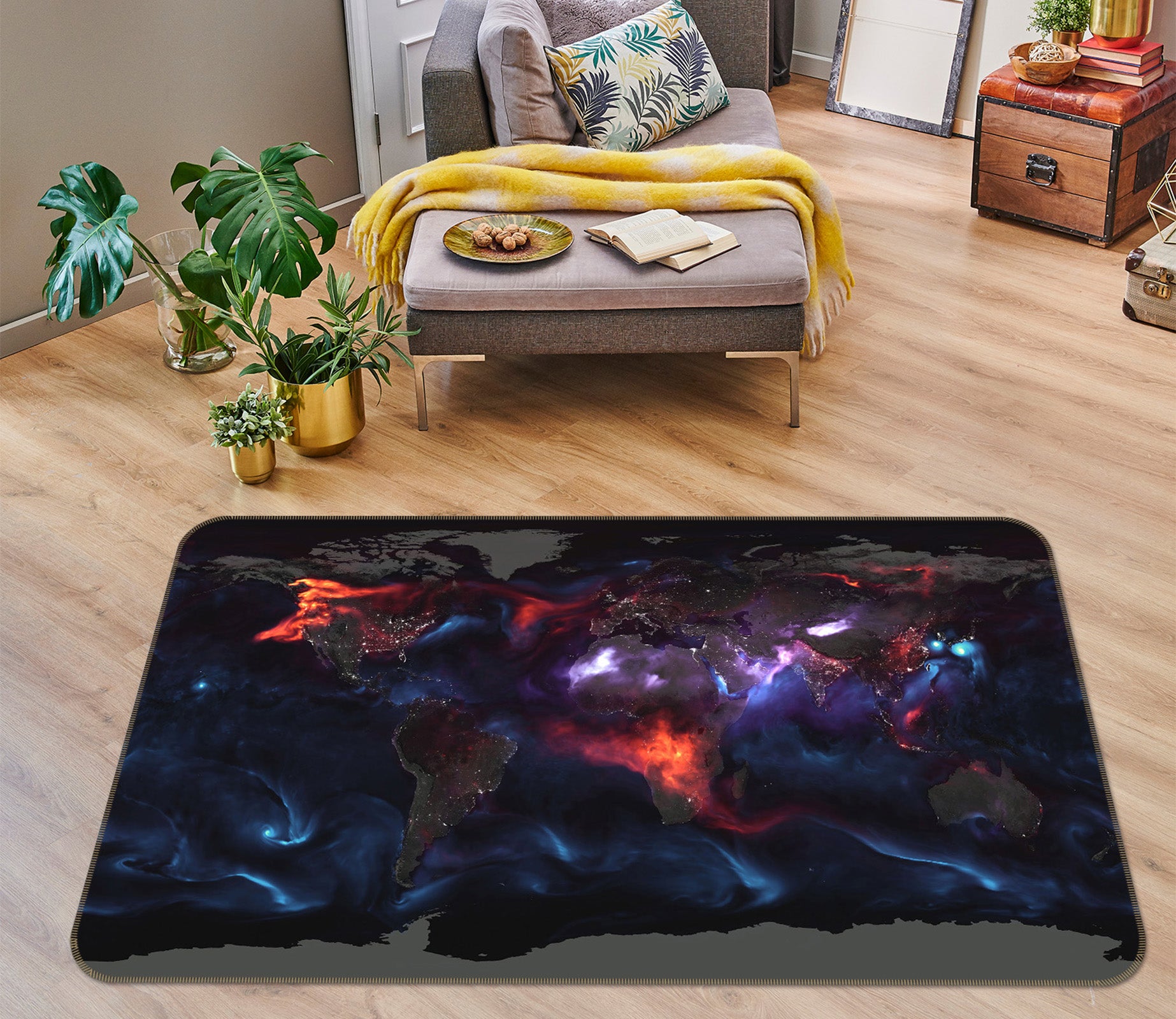 3D Color Starry Sky 2010 World Map Non Slip Rug Mat