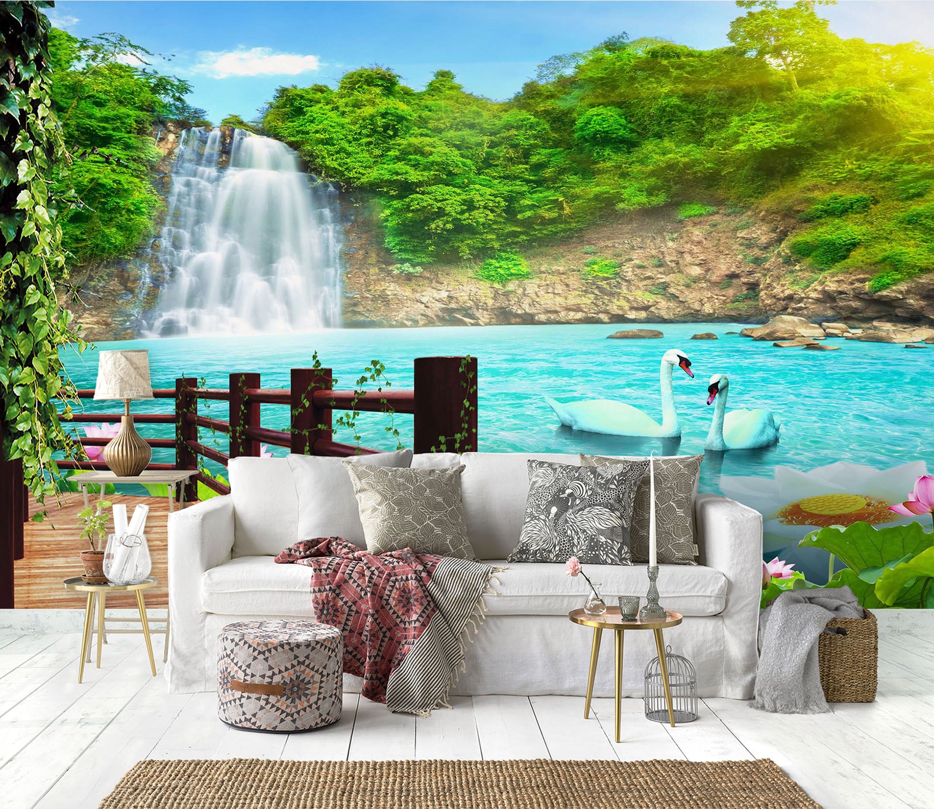 3D Swan Lake 1407 Wall Murals