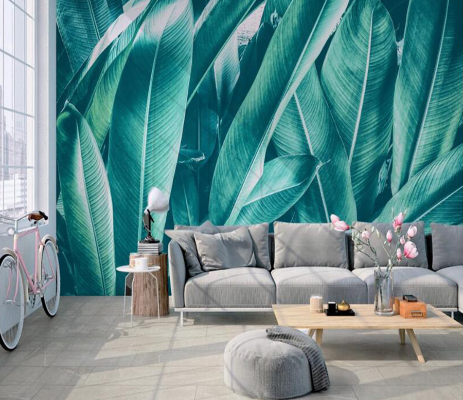 3D Dark Green Broad Leaves 468 Wall Murals