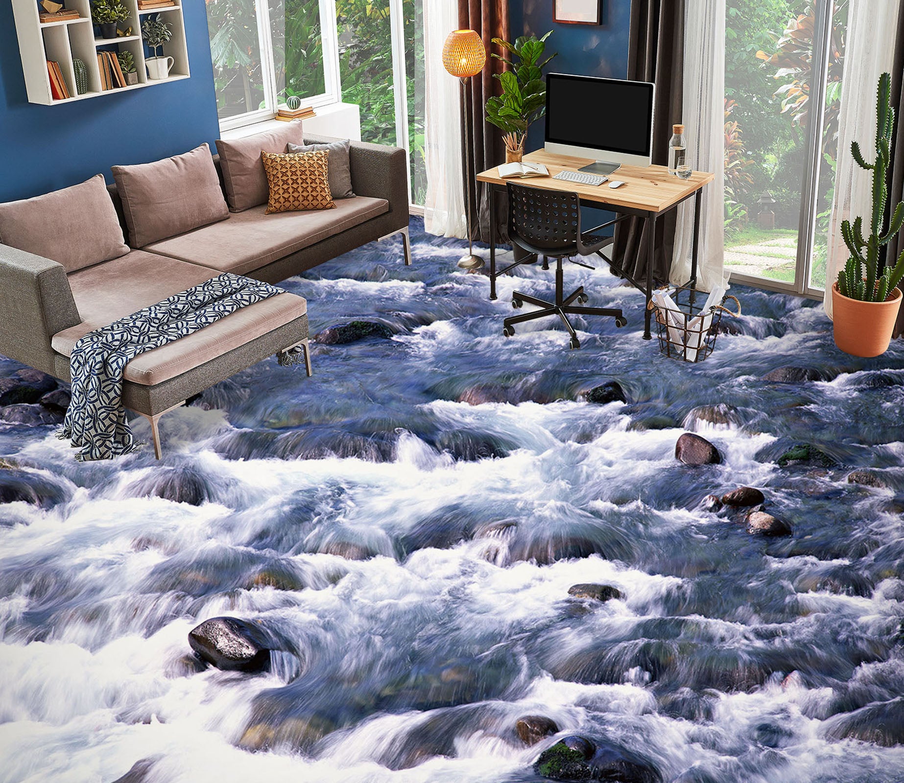 3D Light Purple Fierce Sea 1409 Floor Mural  Wallpaper Murals Self-Adhesive Removable Print Epoxy