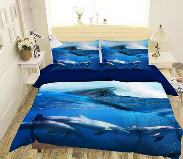 3D Dolphin Waves 040 Bed Pillowcases Quilt