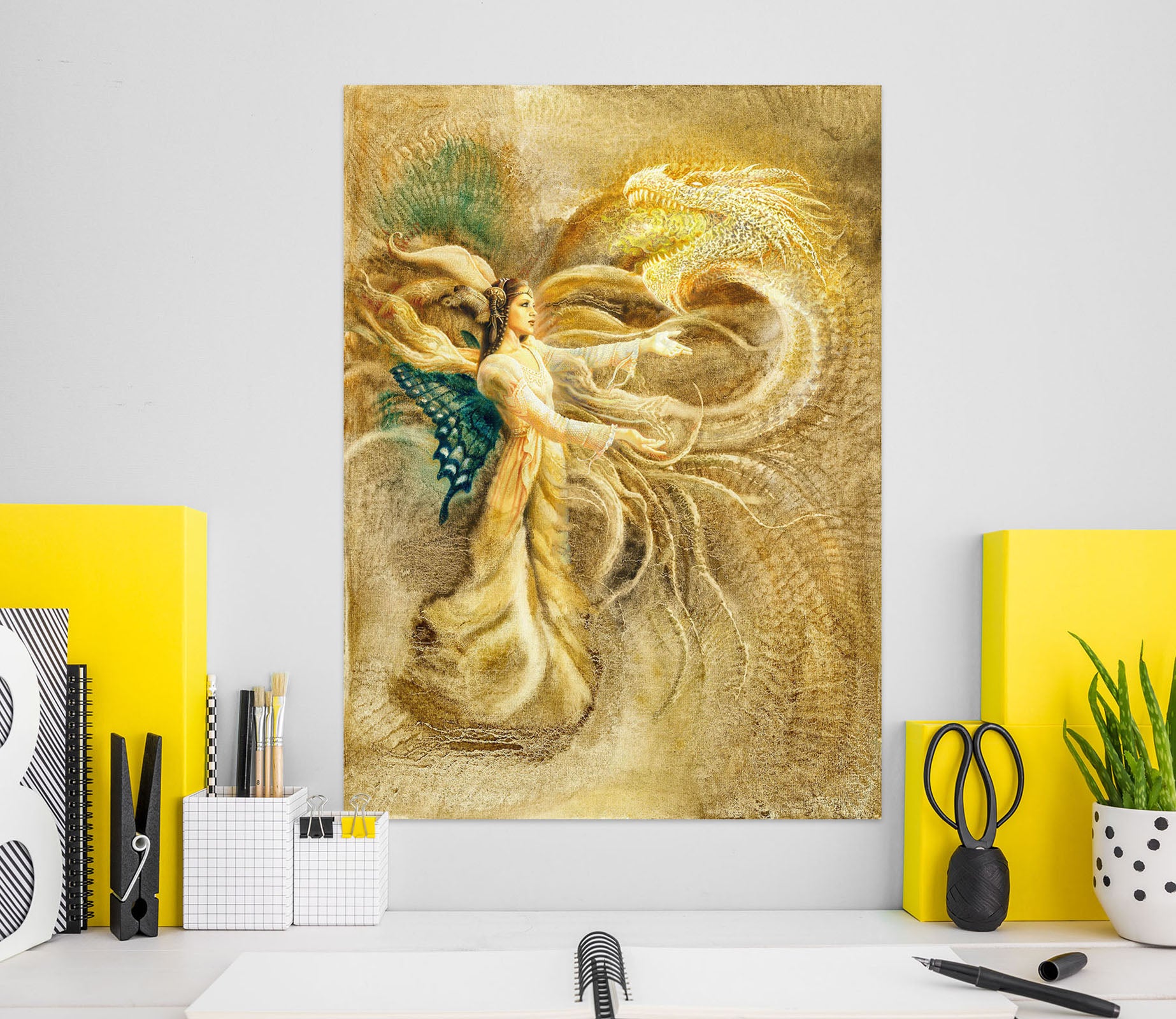 3D Butterfly Wings Golden Elf Dragon 8140 Ciruelo Wall Sticker