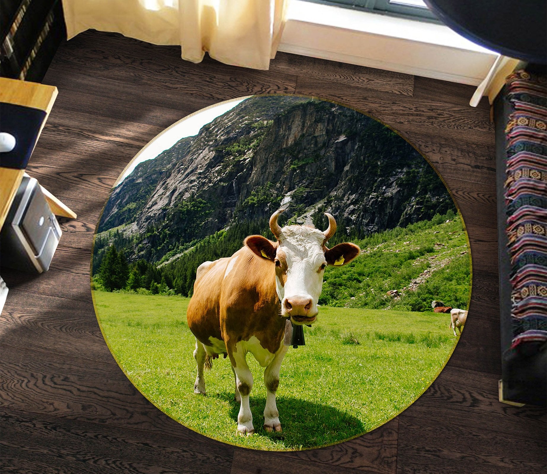 3D Cute Cow 004 Animal Round Non Slip Rug Mat Mat AJ Creativity Home 