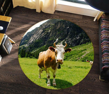 3D Cute Cow 004 Animal Round Non Slip Rug Mat Mat AJ Creativity Home 