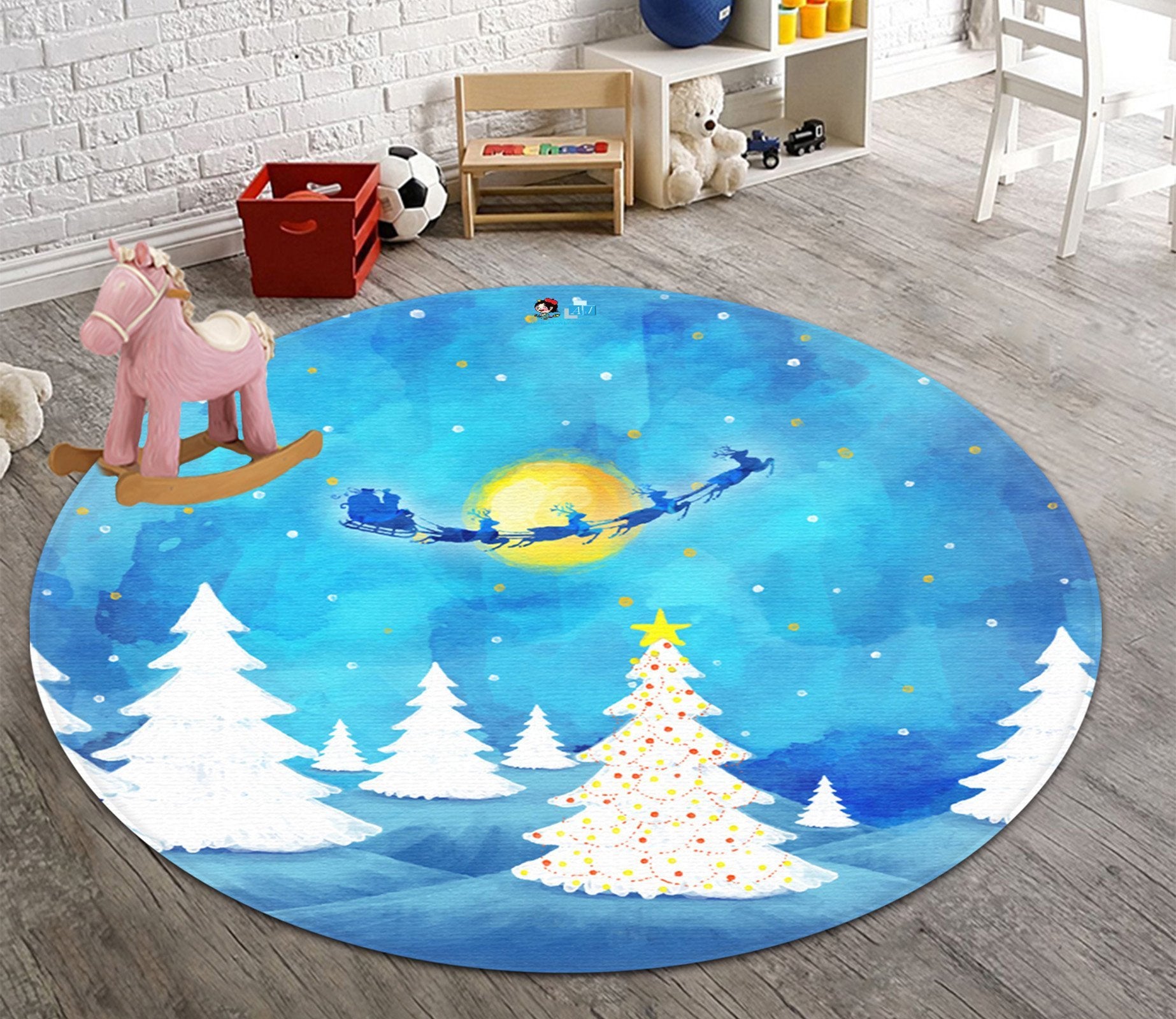 3D Graffiti White Tree Moon 104 Round Non Slip Rug Mat Mat AJ Creativity Home 