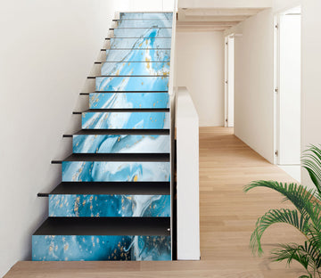 3D Blue And Gold Waves 308 Stair Risers