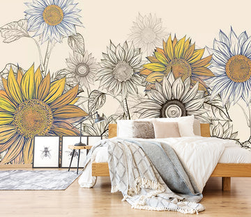 3D Sketch Sunflower WC450 Wall Murals