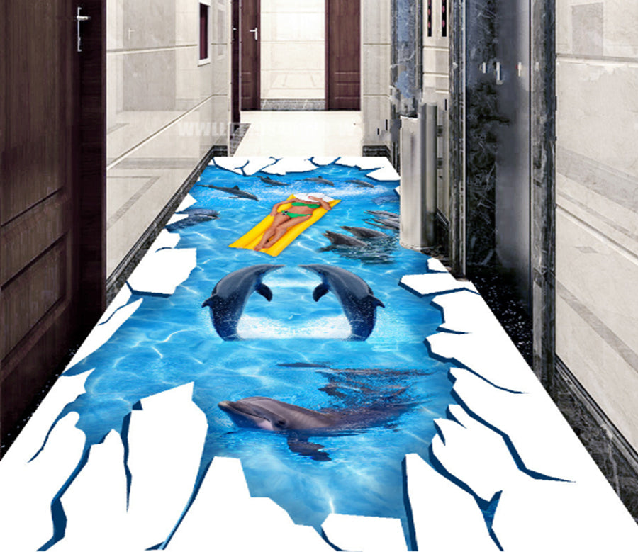 3D Pufferfish Playing 488 Floor Mural  Wallpaper Murals Rug & Mat Print Epoxy waterproof bath floor