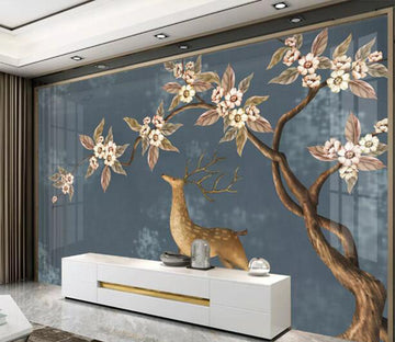 3D Sika Deer Flower WC2289 Wall Murals