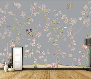 3D Pink Flower Bird WC1259 Wall Murals
