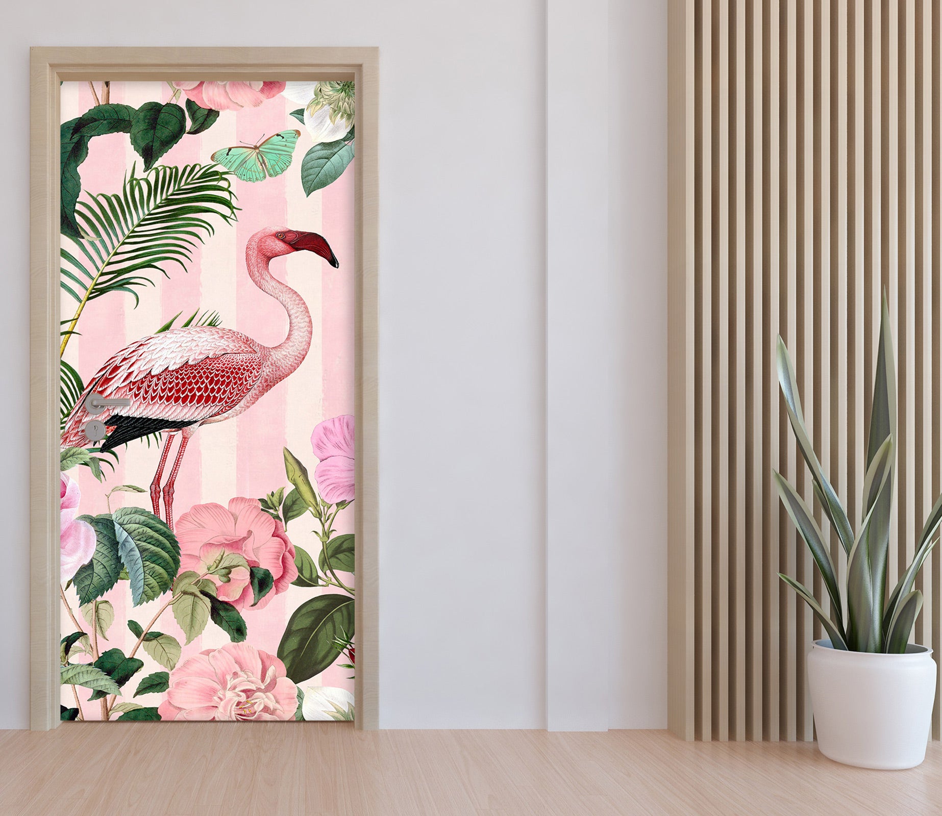 3D Flamingo Flower Bush 118126 Andrea Haase Door Mural