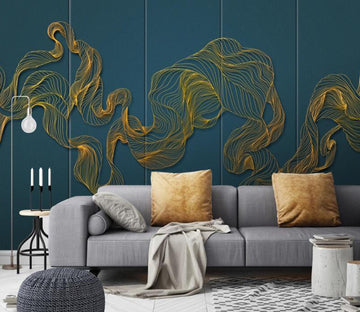 3D Gold Line 242 Wall Murals
