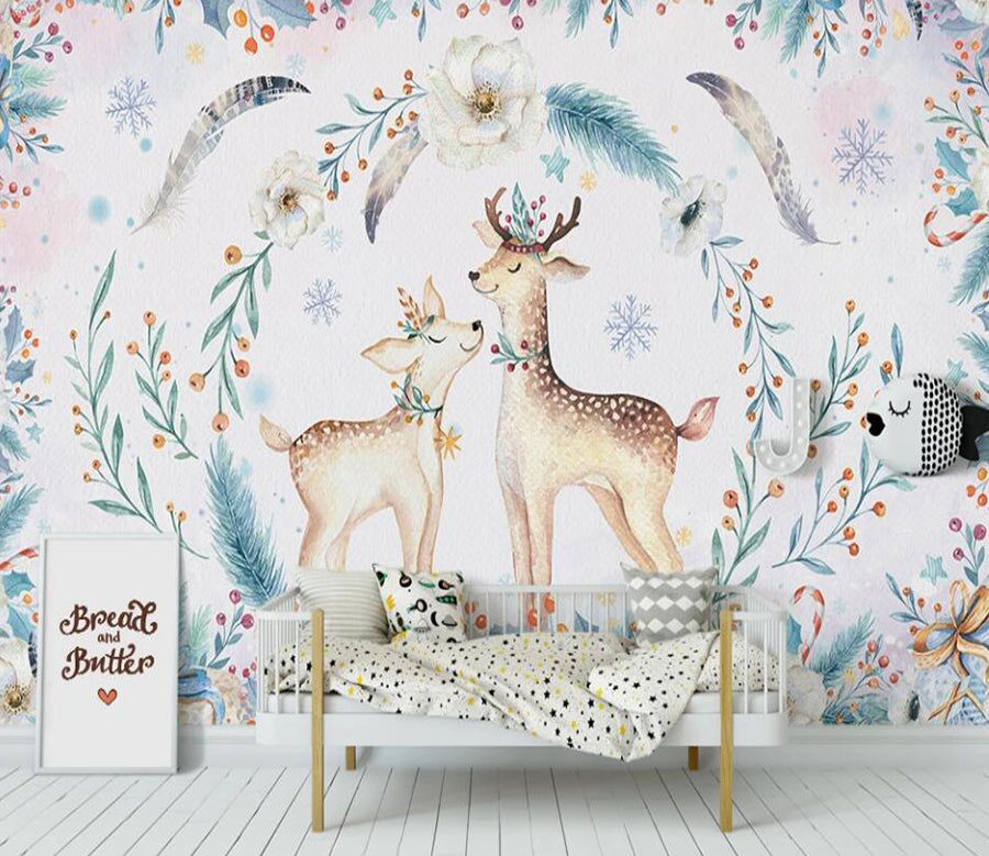 3D Feather And Deers 955 Wall Murals